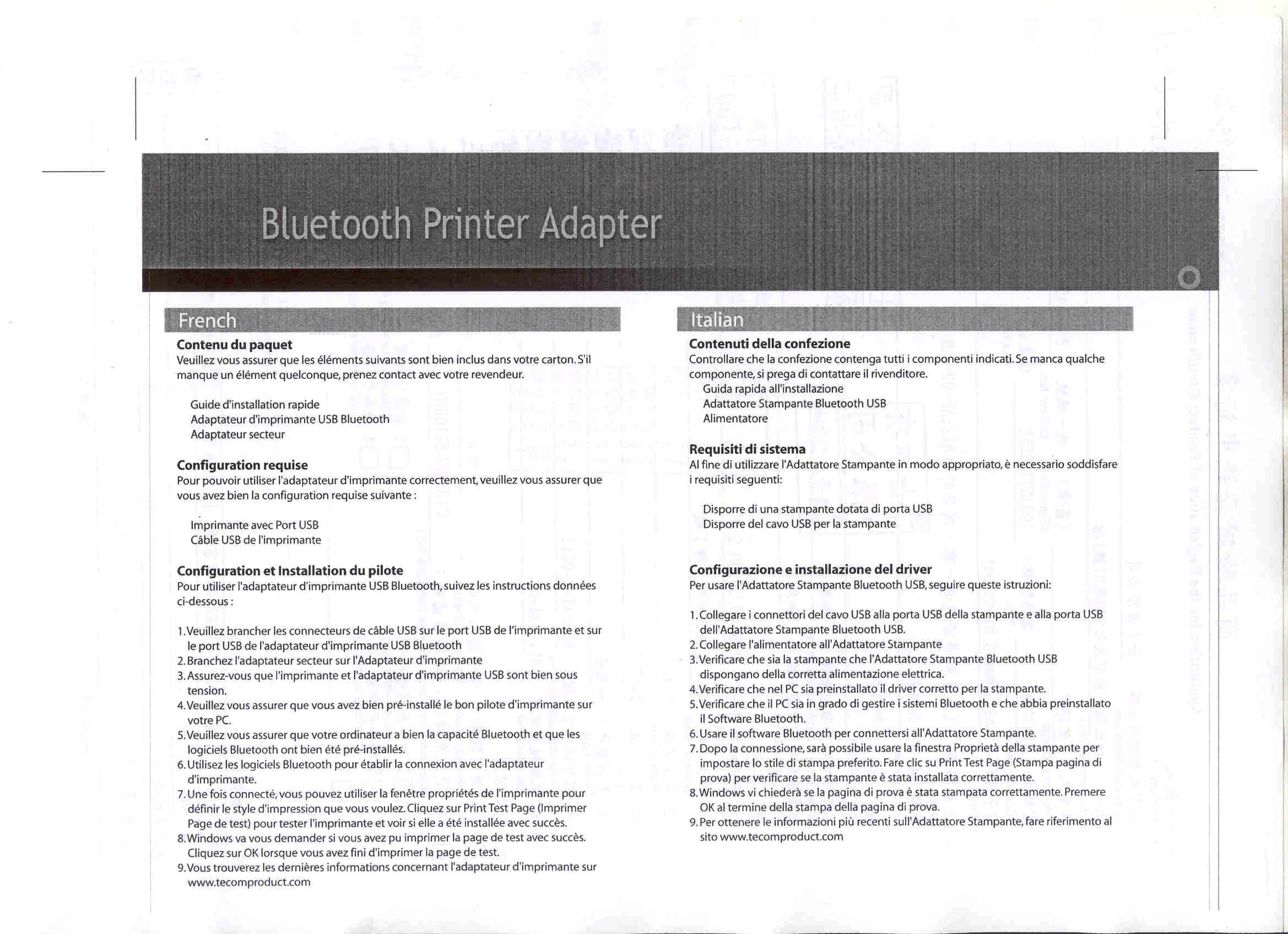 BT3051 BLUETOOTH PRINTER ADAPTER User Manual USERS MANUAL 3 Tecom