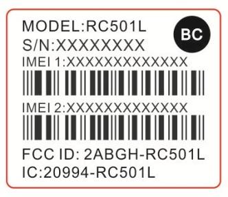 FCC ID 2ABGH-RC501L ID Label Location Info