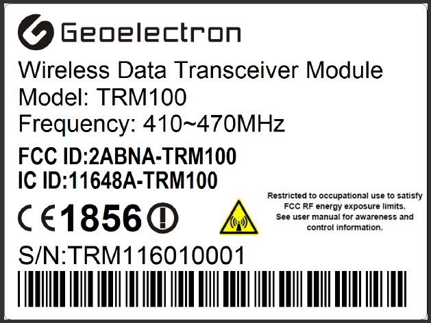 FCC ID 2ABNA-TRM100 ID Label Location Info