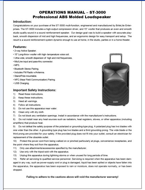 FCC ID 2ACF2ST-3000 Users Manual