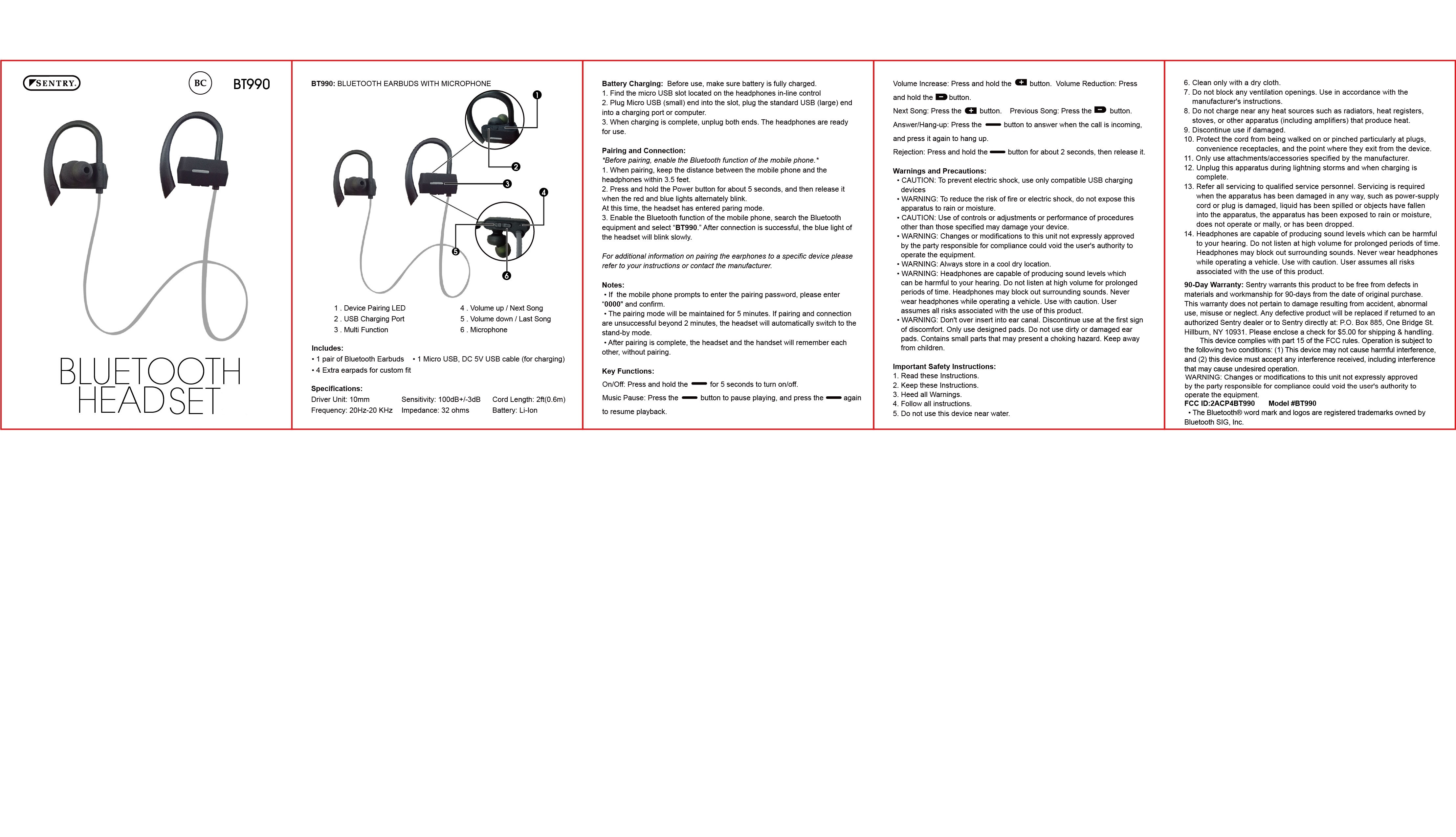 FCC ID 2ACP4BT990 Users Manual