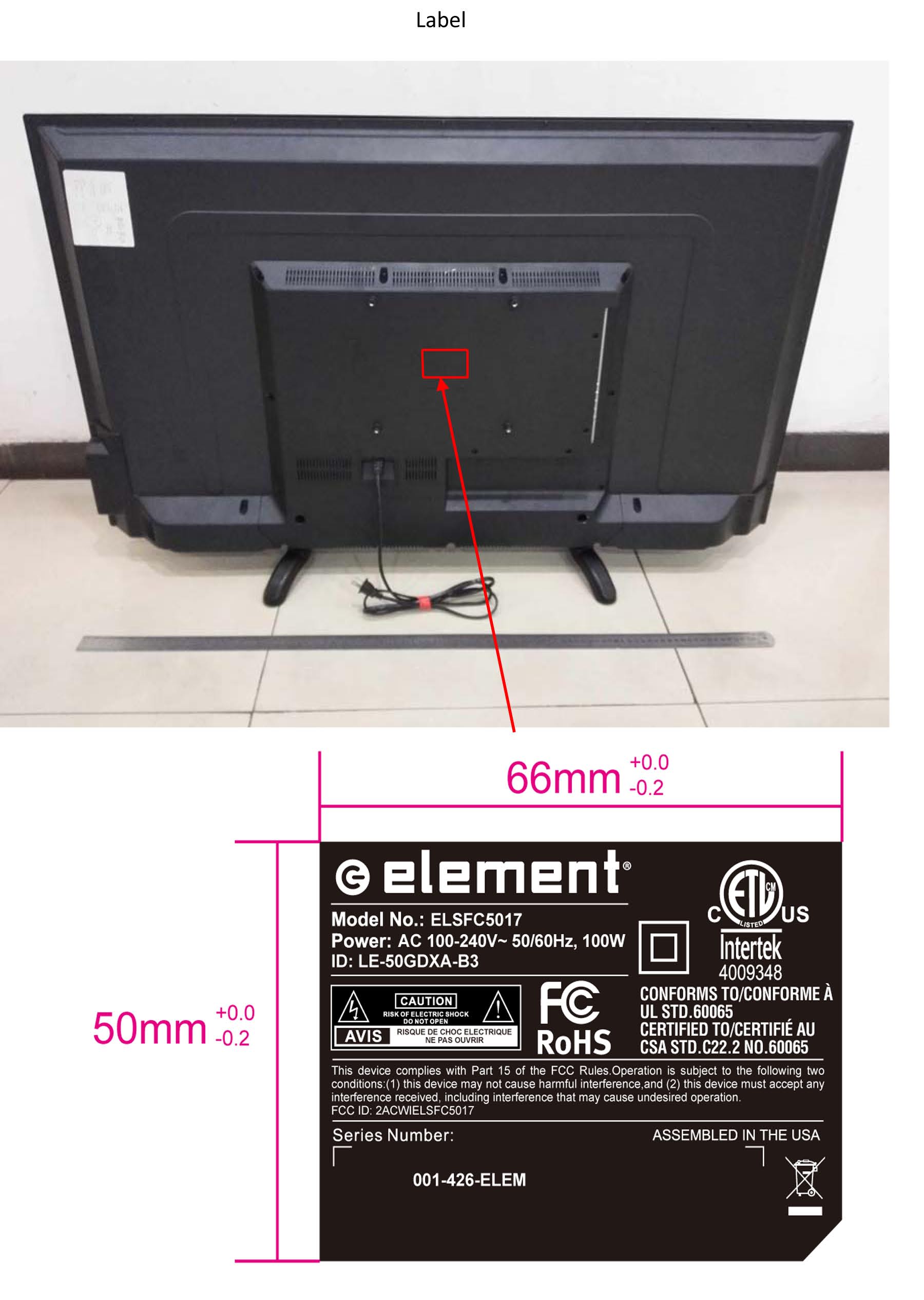 FCC ID 2ACWIELSFC5017 ID Label Location Info
