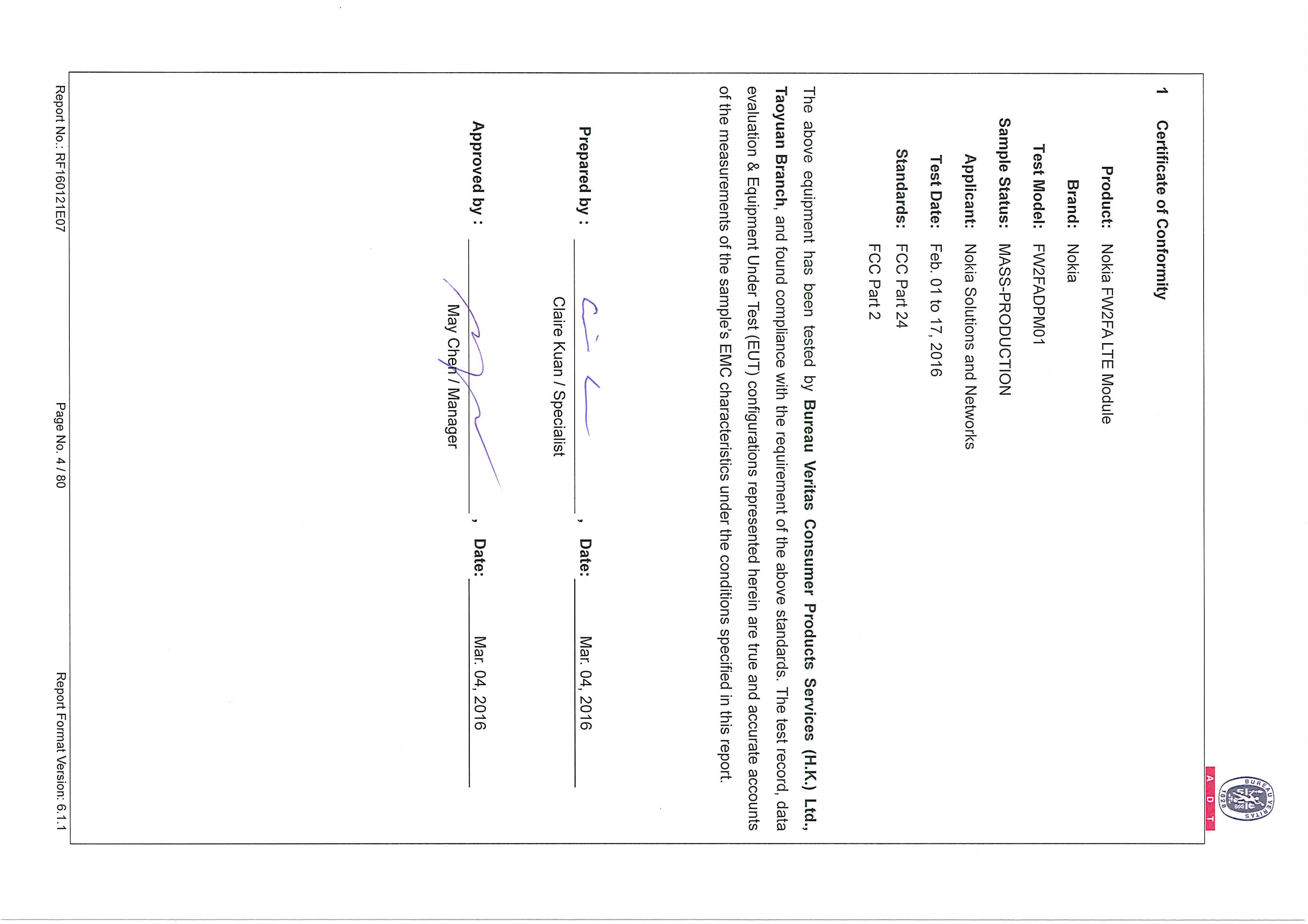 FCC ID 2AD8UFW2FADPM01 Test Report