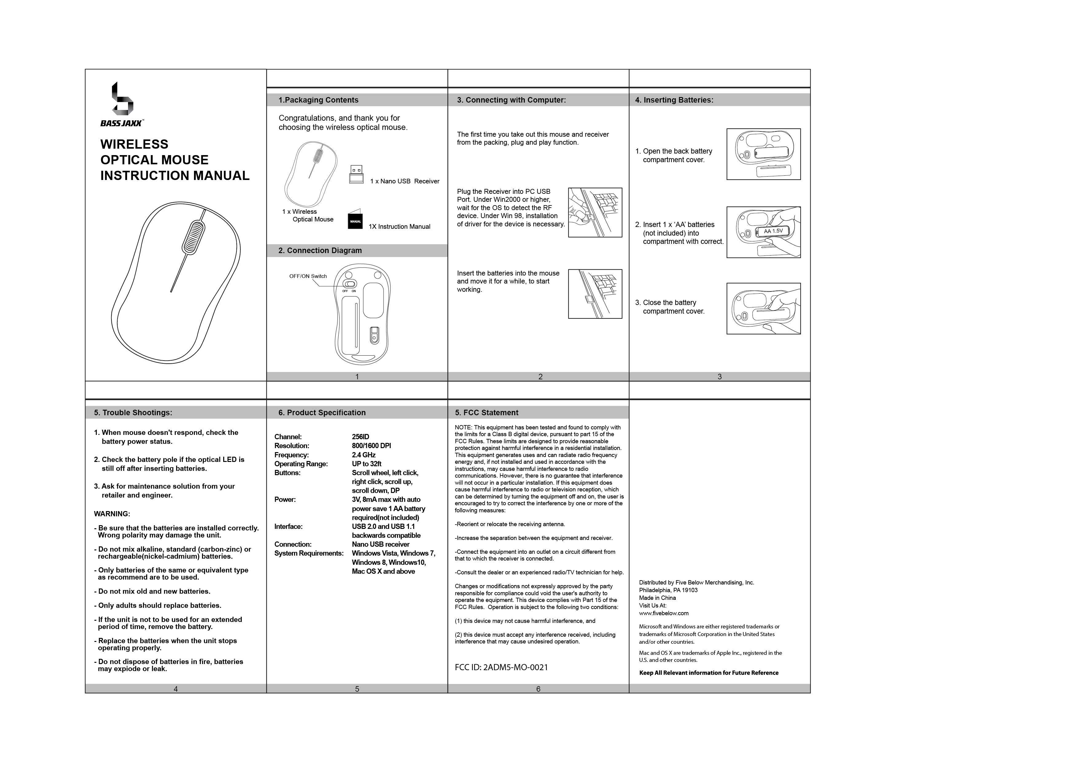 FCC ID 2ADM5-MO-0021 Users Manual