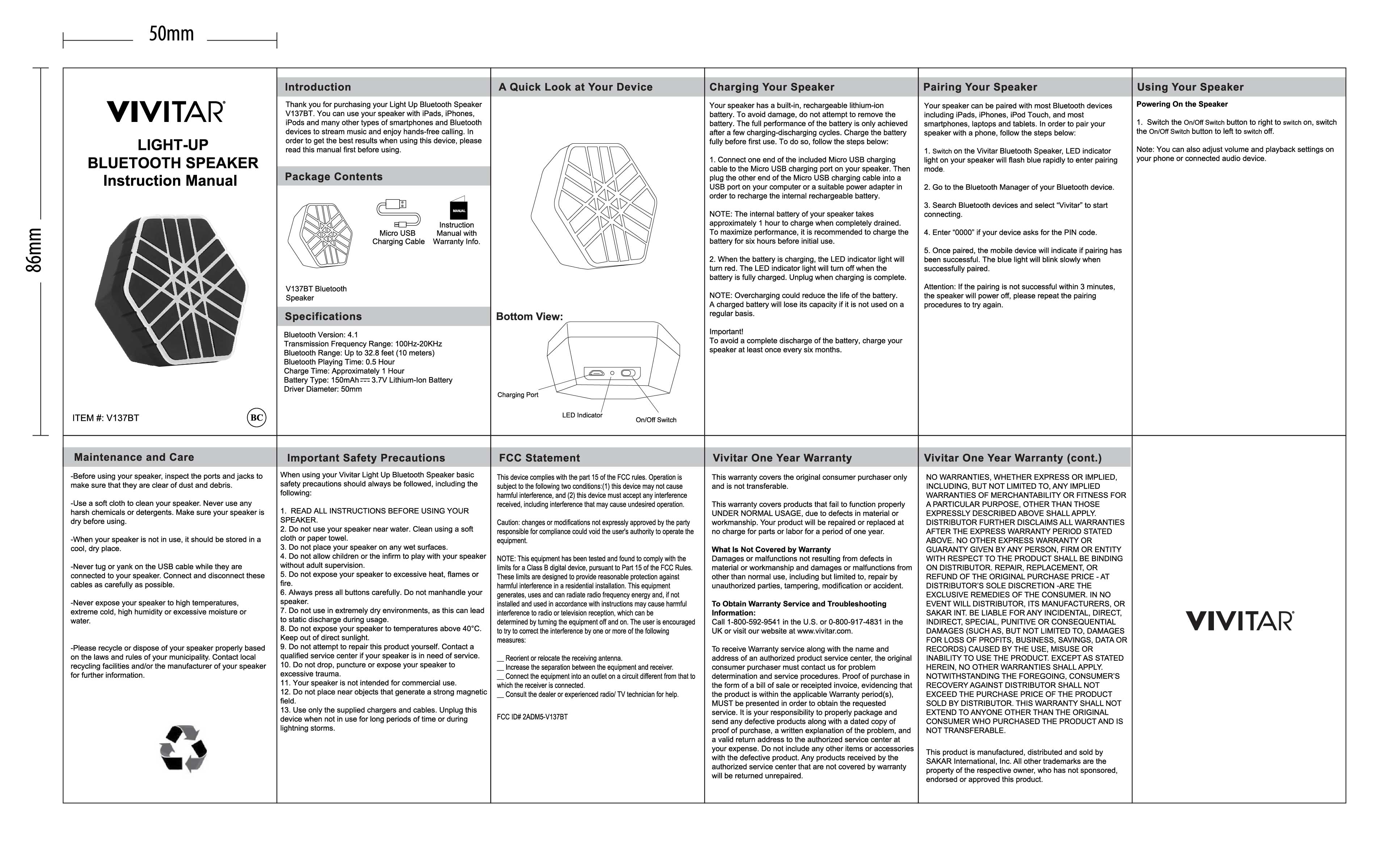 FCC ID 2ADM5-V137BT Users Manual
