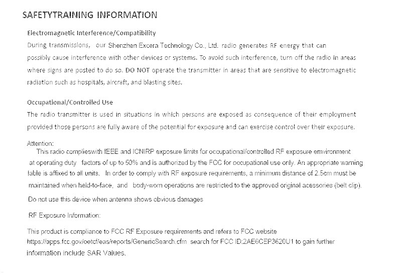 FCC ID 2AE6CEP3620VHF Users Manual