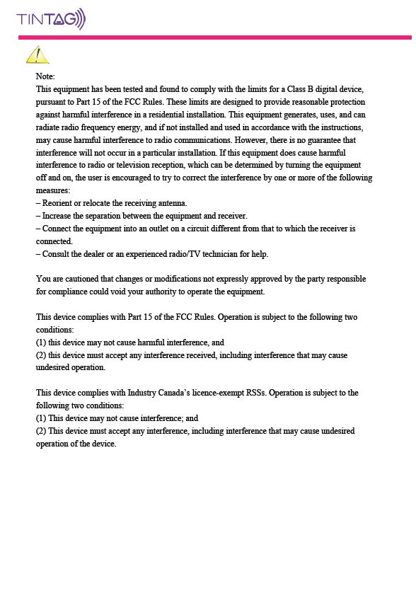 FCC ID 2AFRO-TINTAGWPC Users Manual