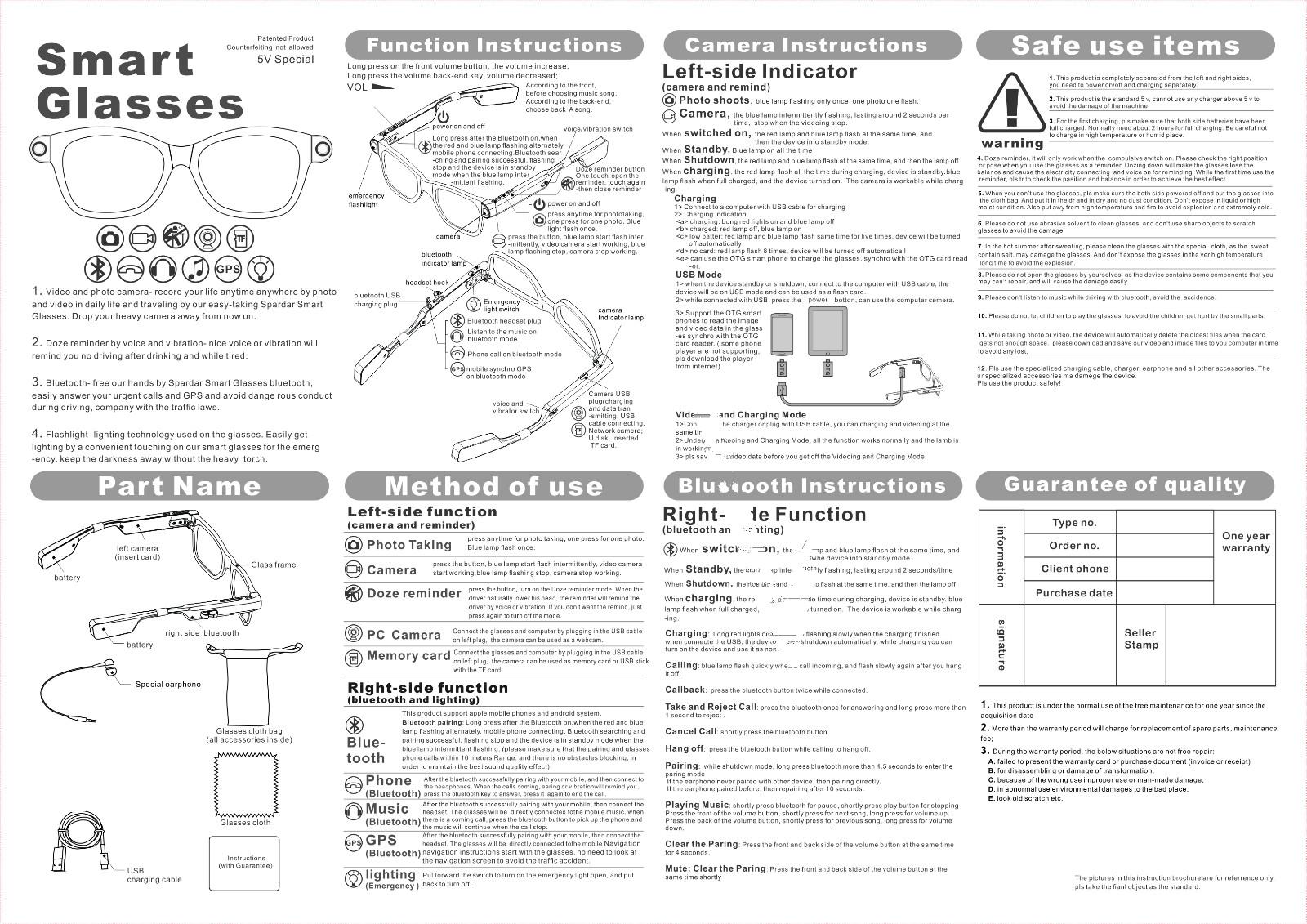 FCC ID 2AGAP-SMARTGLASSES Users Manual