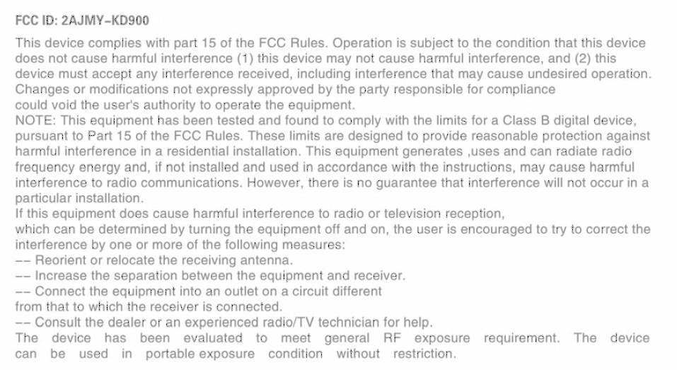 FCC ID 2AJMY-KD900 Users Manual