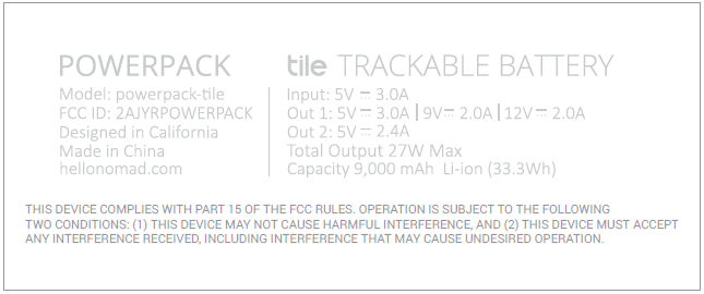 FCC ID 2AJYRPOWERPACK ID Label Location Info
