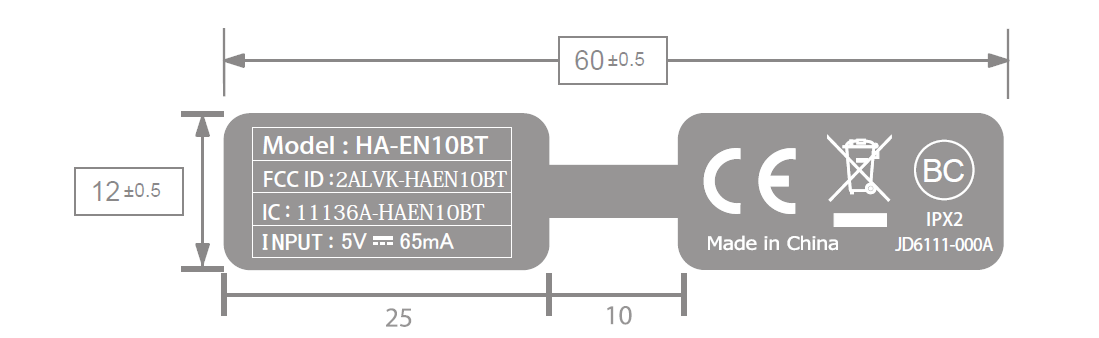 FCC ID 2ALVK-HAEN10BT ID Label Location Info