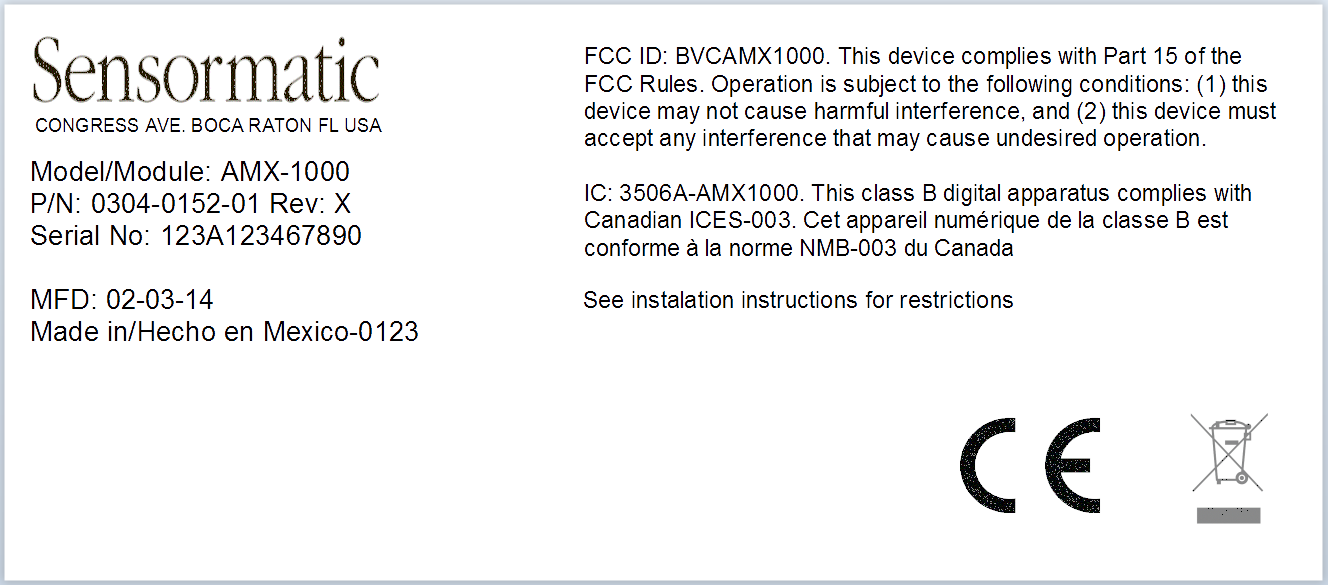 FCC ID BVCAMX1000 ID Label Location Info