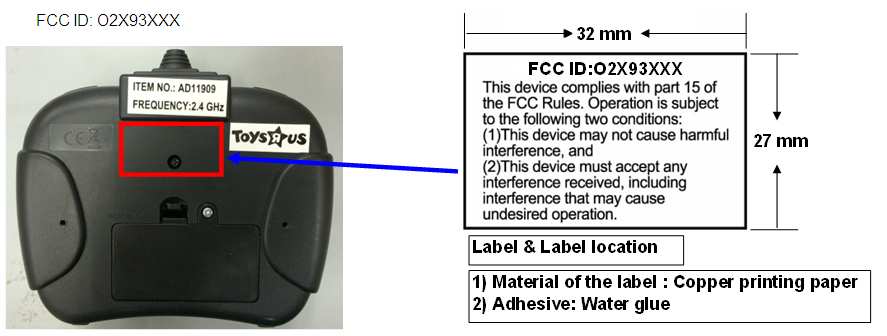 FCC ID O2X93XXX ID Label Location Info