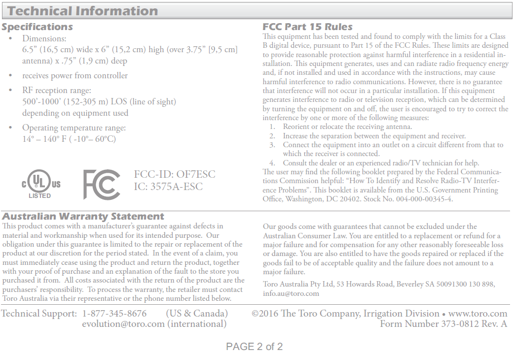 FCC ID OF7ESC Users Manual