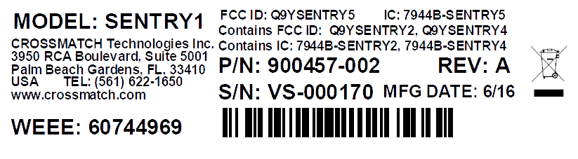 FCC ID Q9YSENTRY2 ID Label Location Info