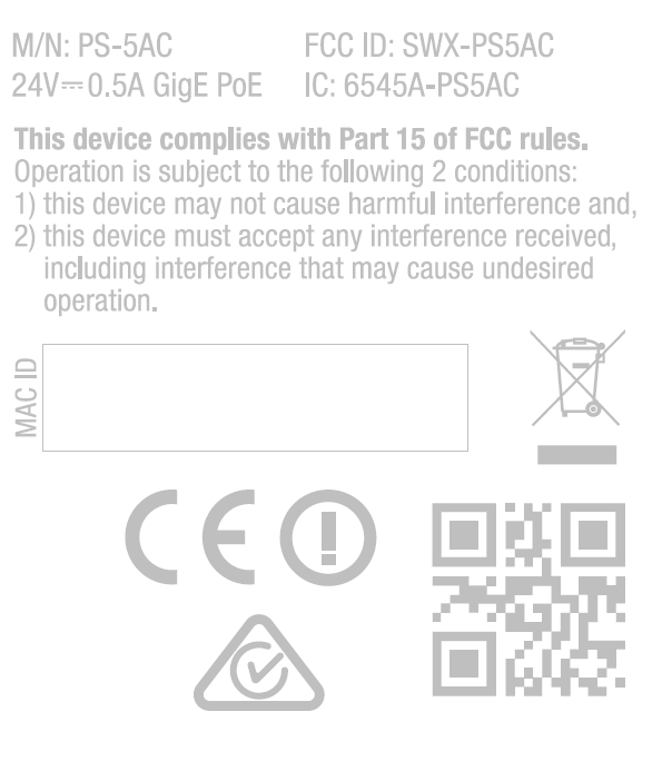 FCC ID SWX-PS5AC ID Label Location Info
