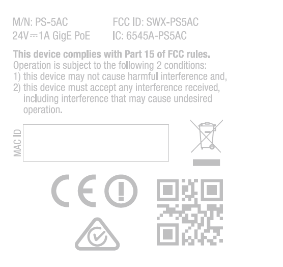 FCC ID SWX-PS5AC ID Label Location Info