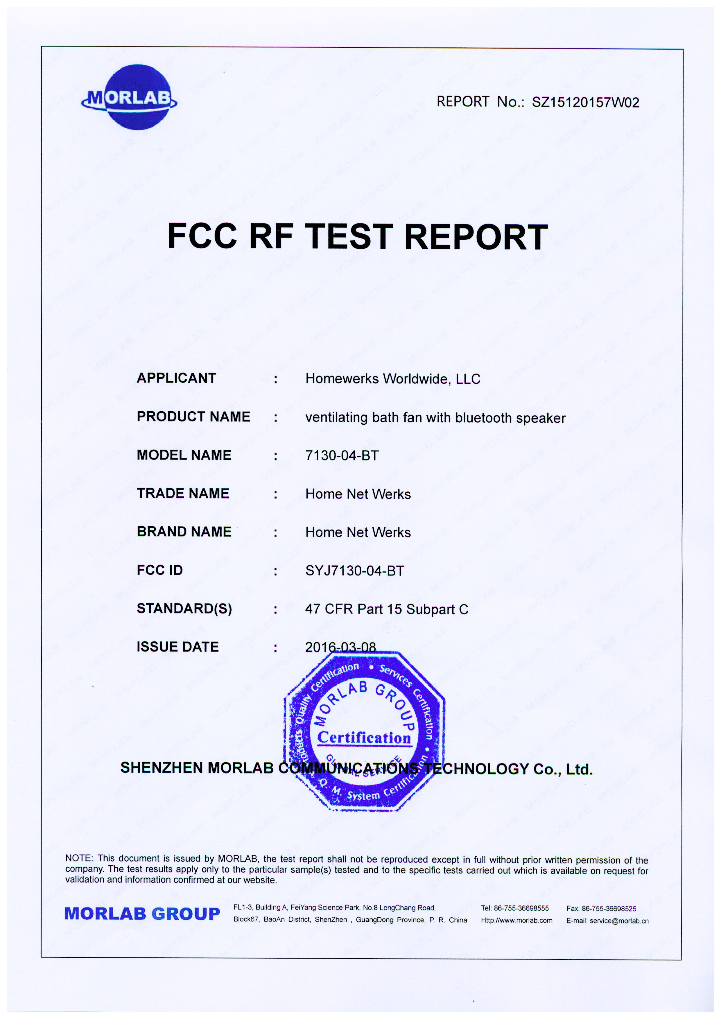 FCC ID SYJ7130-04-BT Test Report