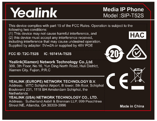 FCC ID T2C-T52S ID Label Location Info
