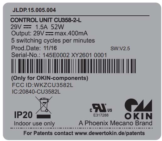 FCC ID WKZCU3582L ID Label Location Info