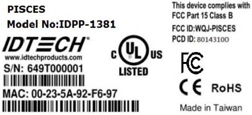 FCC ID WQJ-PISCES ID Label Location Info