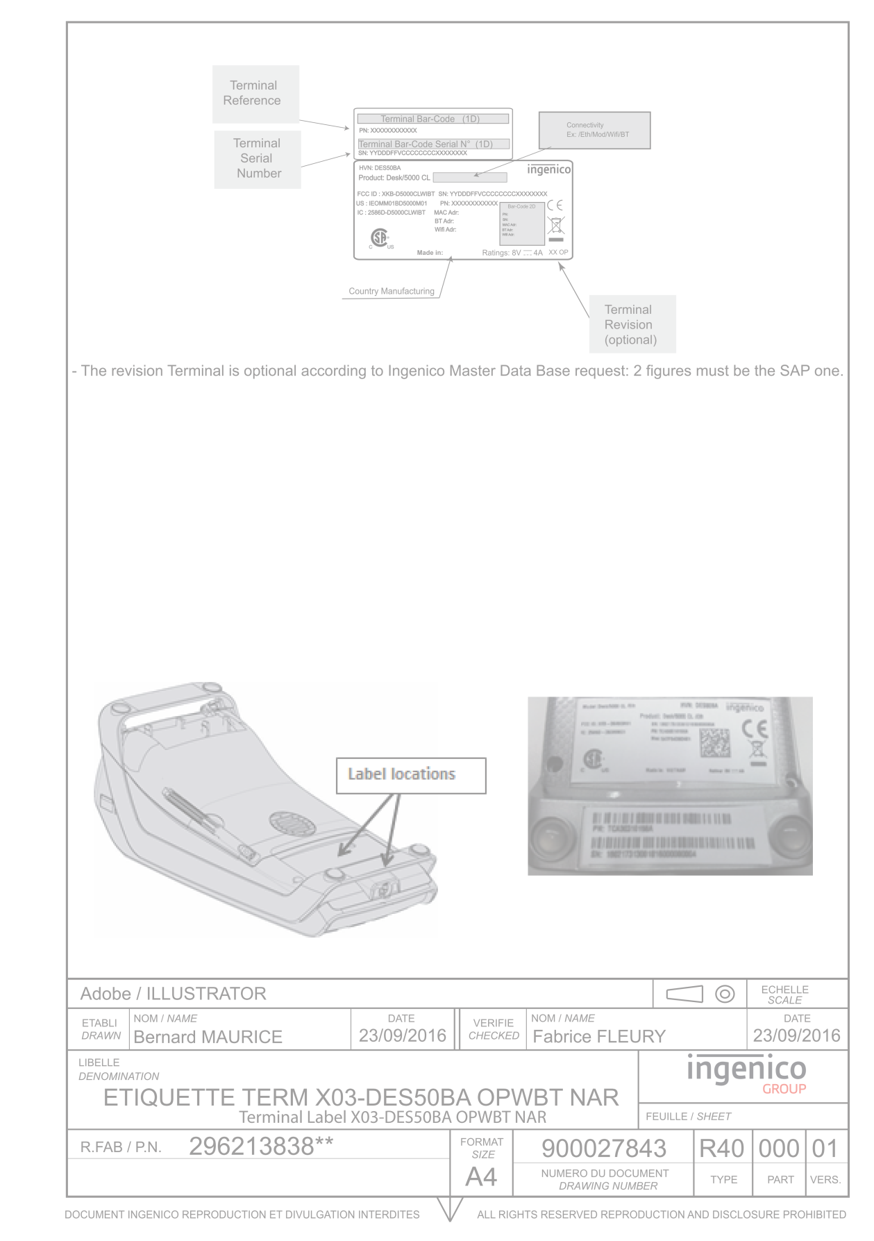 FCC ID XKB-D5000CLWIBT ID Label Location Info