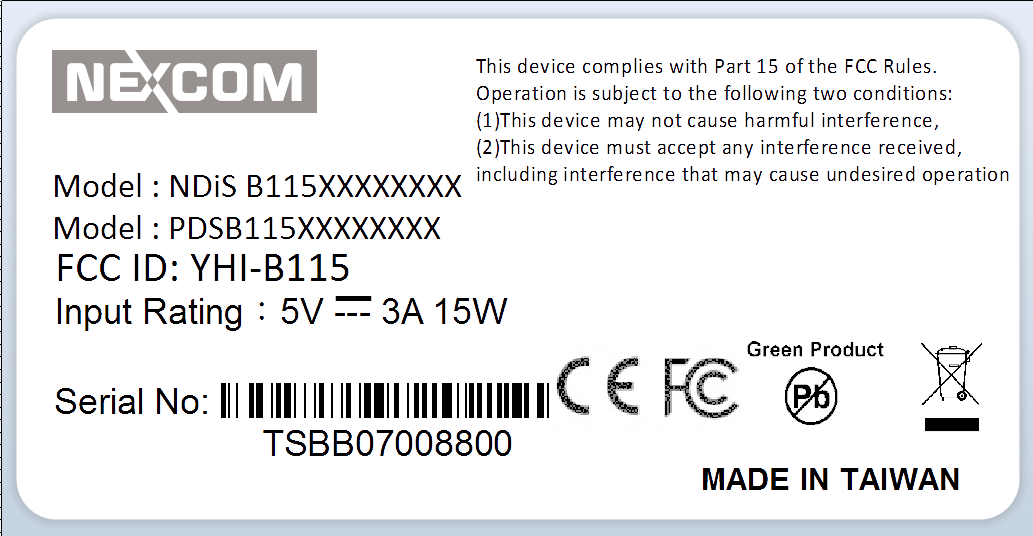 FCC ID YHI-B115 ID Label Location Info