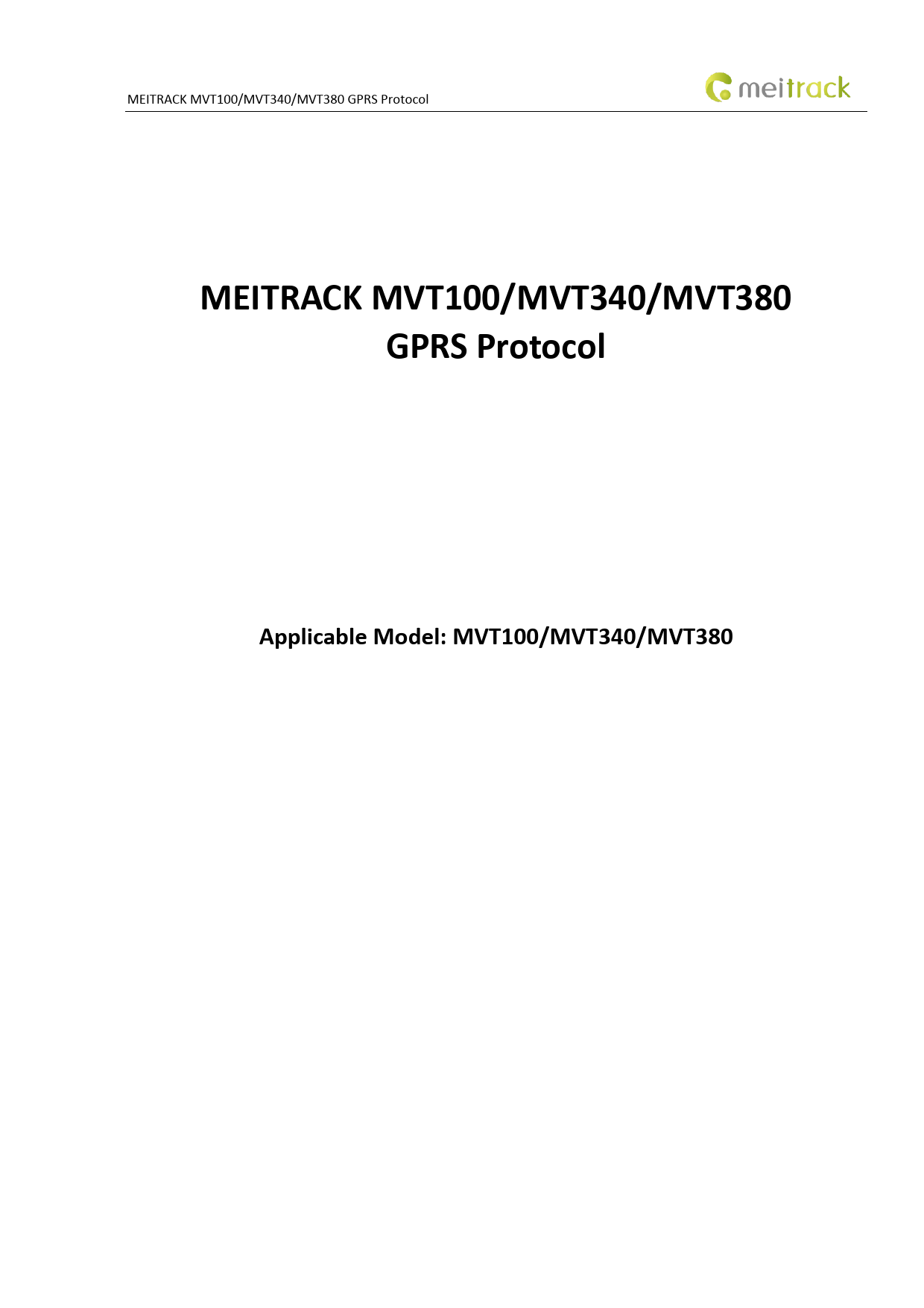 First page of MEITRACK MVT100/MVT340/MVT380 GPRS Protocol