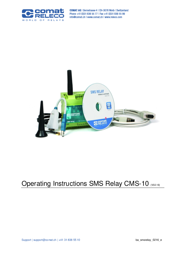 First page of <b>Operating Instructions SMS Relay CMS</b>-10 - ComatReleco