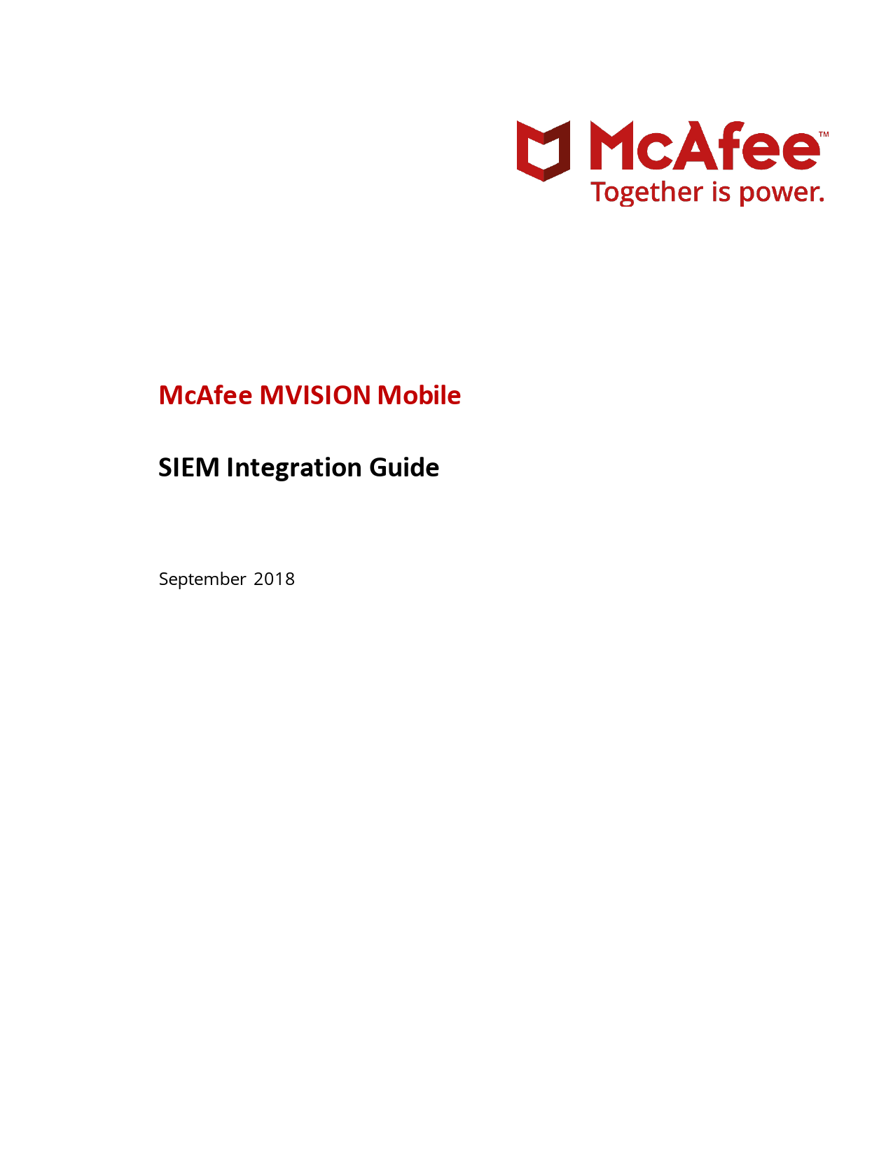 First page of MVISION Mobile SIEM Integration Guide - PD27939