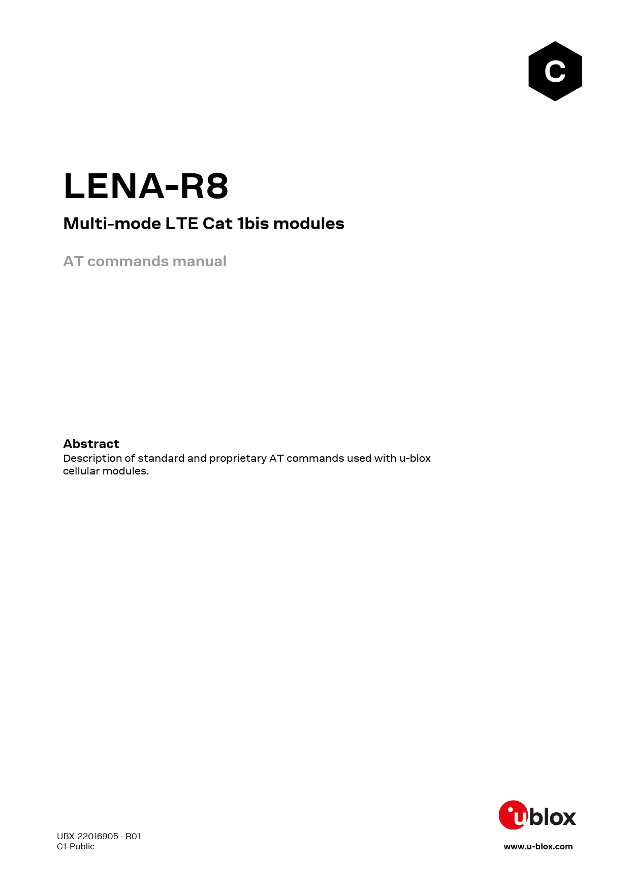 First page of LENA-R8 series AT commands manual - u-blox
