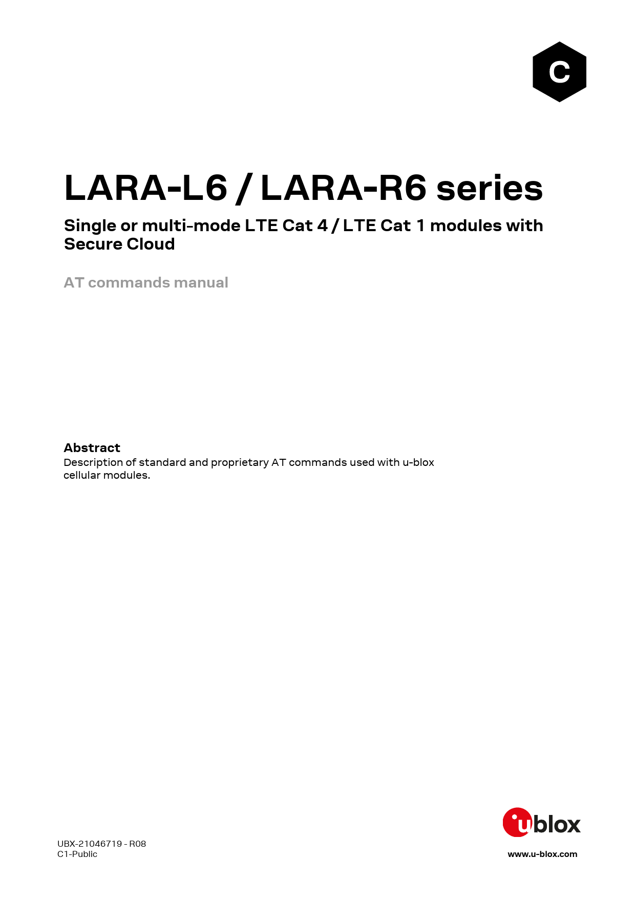 First page of LARA-R6 / LARA-L6 series AT commands manual - u-blox