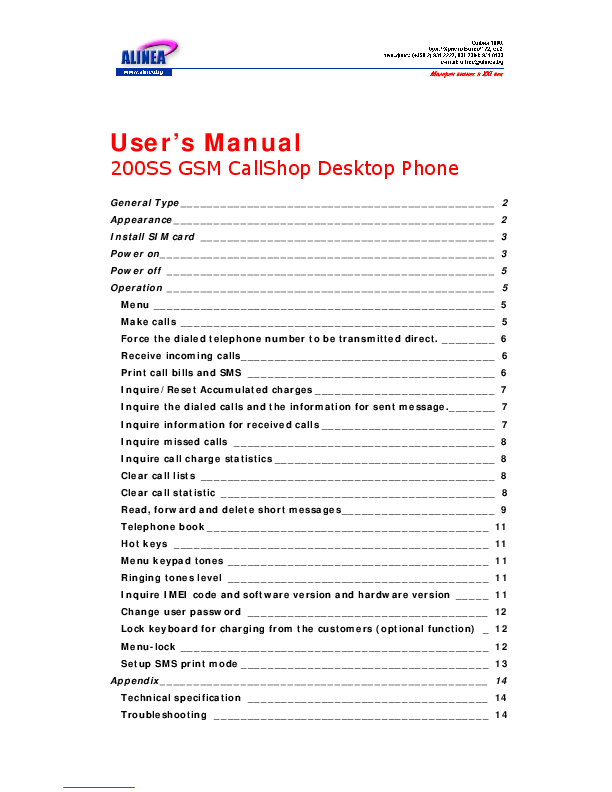 First page of Download PDF User Manual