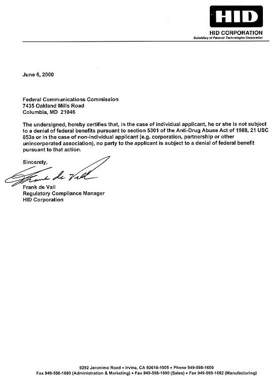 FCC Anti drug authorization