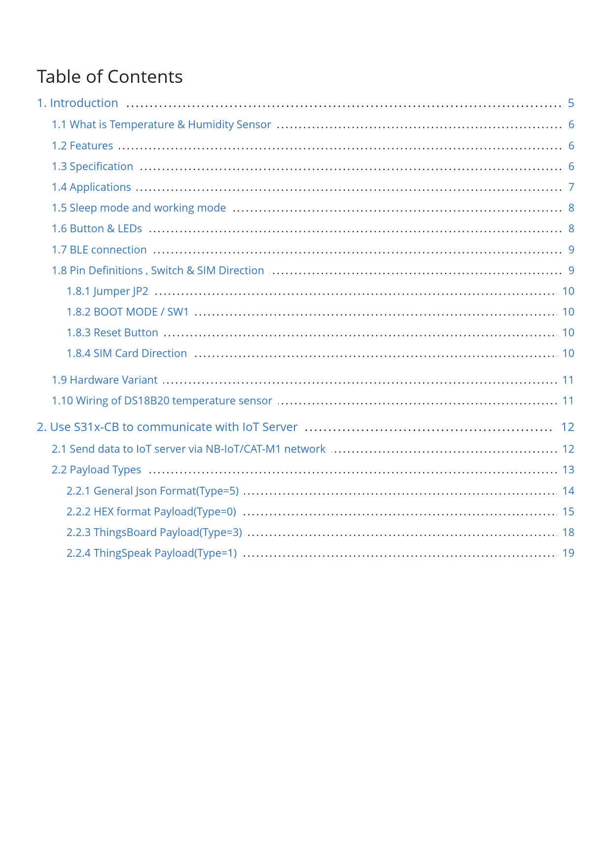 First page of PDF LTE-M Temperature & Humidity Sensor User Manual