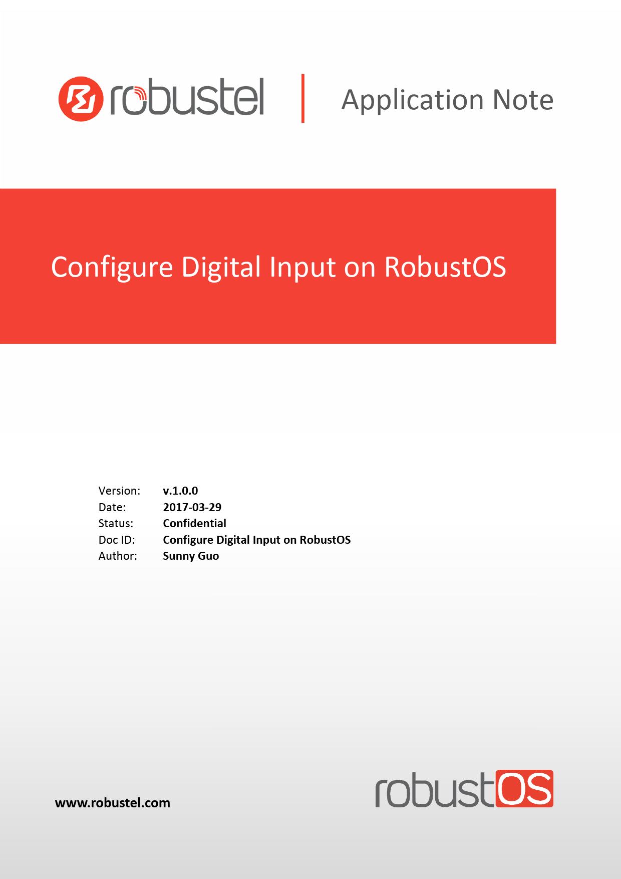 First page of RT_AN019_ROS_Configure Digital Input on RobustOS_v1.0.0