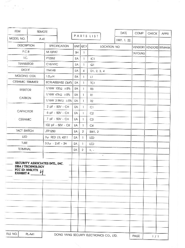 PARTS LIST