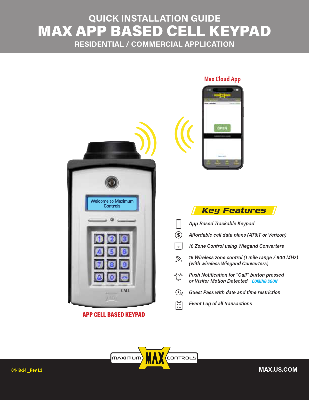 First page of Wi keypad MAX