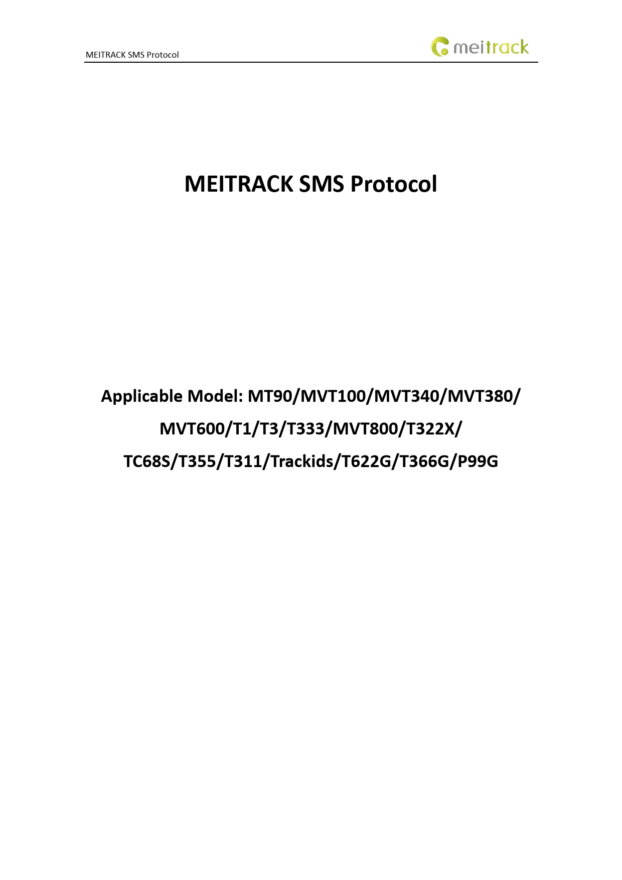 First page of [PDF] MEITRACK SMS Protocol - GPS-Trace