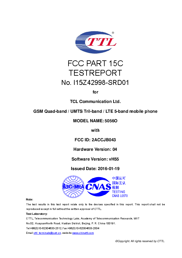 First page of I15Z42998-SRD01_FCC Report_WLAN 2.4G-Rev2_1-52