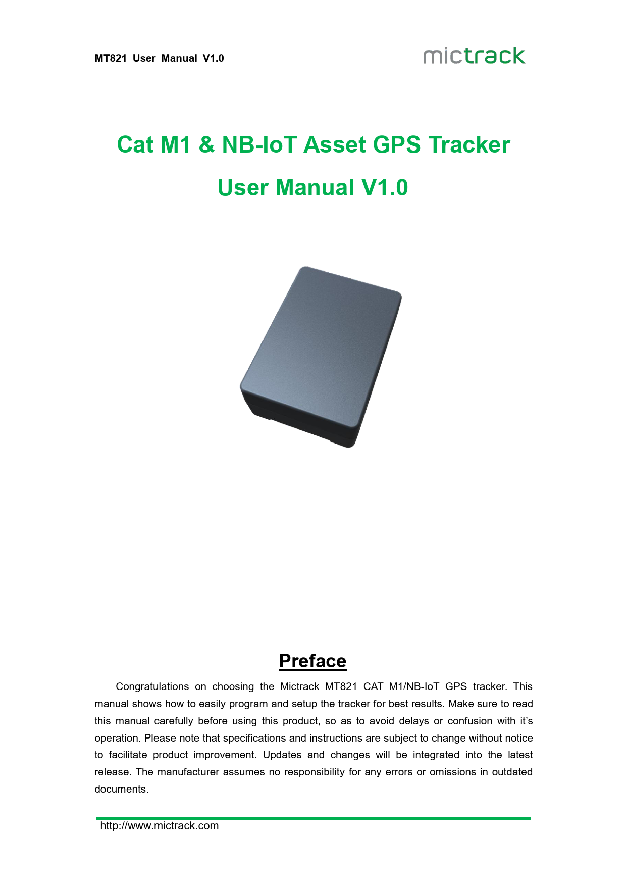 First page of MT821_User_Manual_V1.0 | 8.4.2Setup to NB-IoT network only