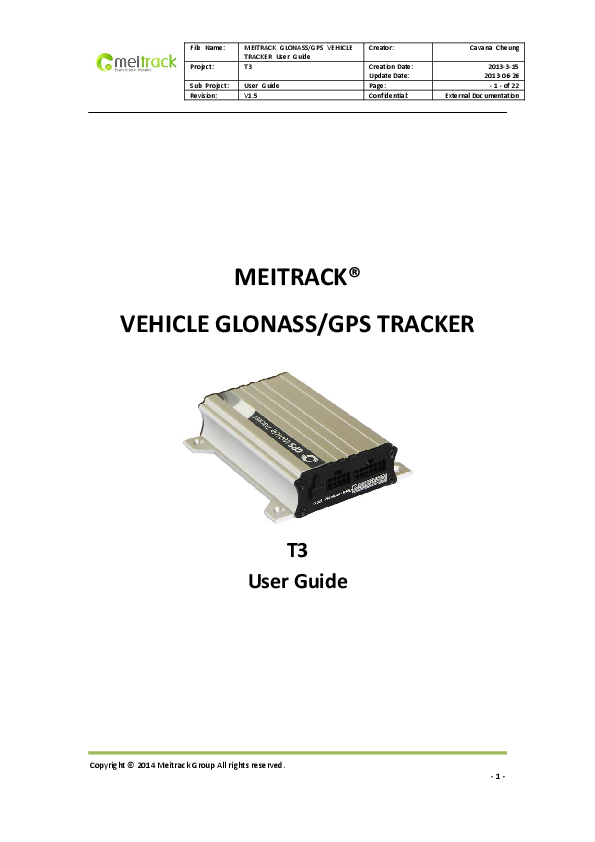 First page of MEITRACK® VEHICLE GLONASS/GPS TRACKER