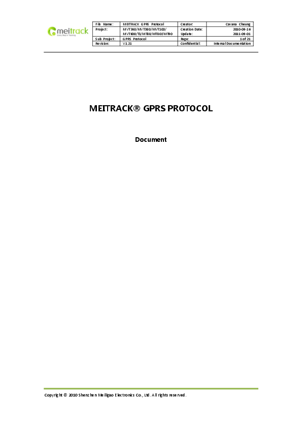 First page of [PDF] Meitrack® GPRS Protocol - Discovery Telecom