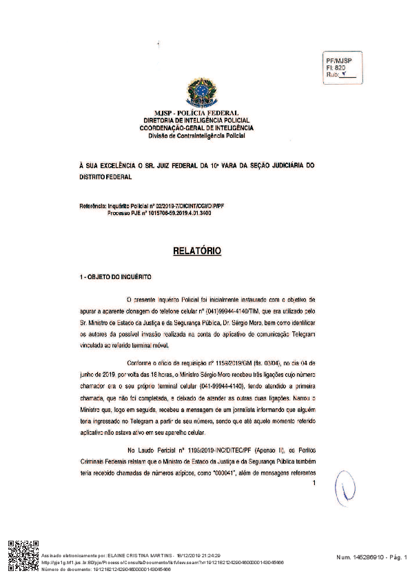 First page of relatorioPF-operacaospoofing-18dez2019-pt1.pdf