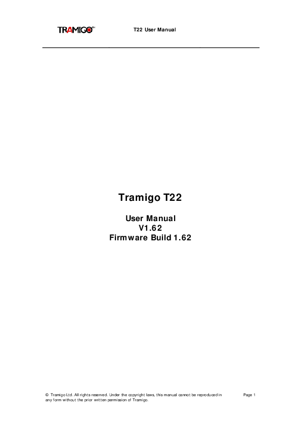 First page of Tramigo T22 Marine GPS locator Black Manual