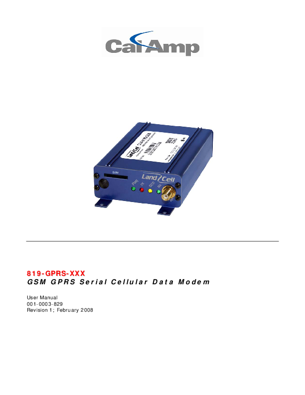 First page of GSM GPRS Serial Cellular Data Modem - Support - CalAmp