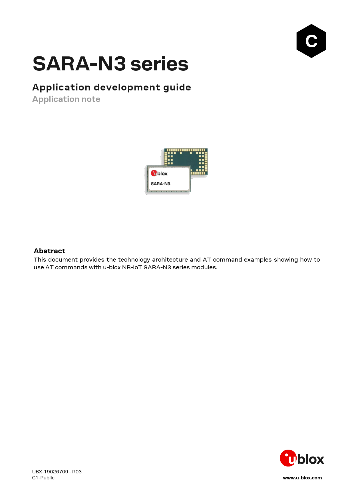 First page of u-blox SARA-N3 AT Application Development Guide Manual
