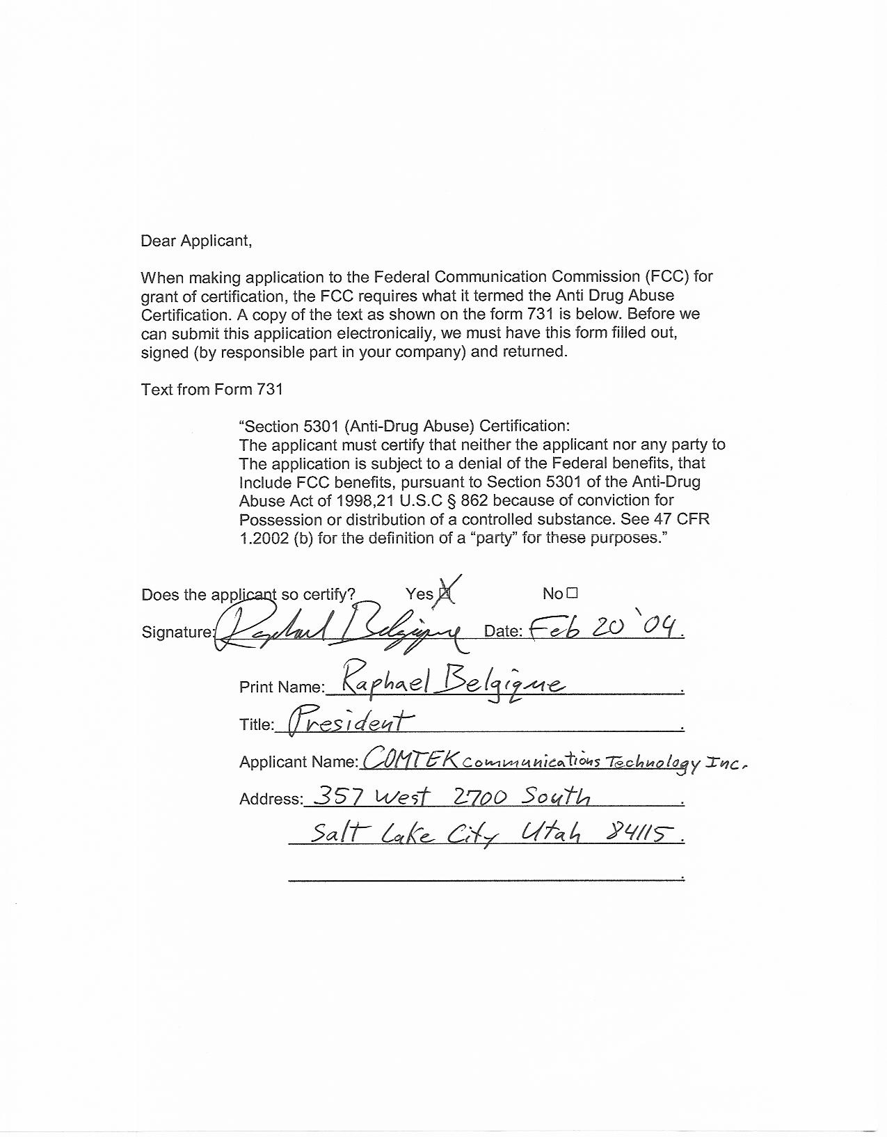 Anti Drug Attestation