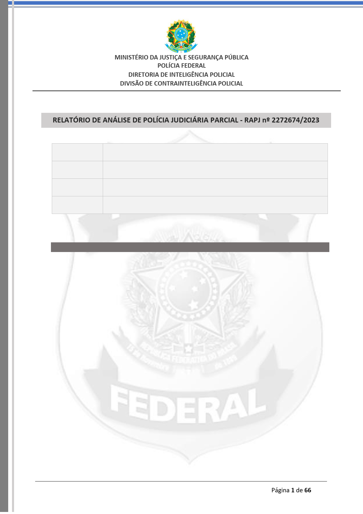 First page of o relatório de 60 páginas da PF na íntegra