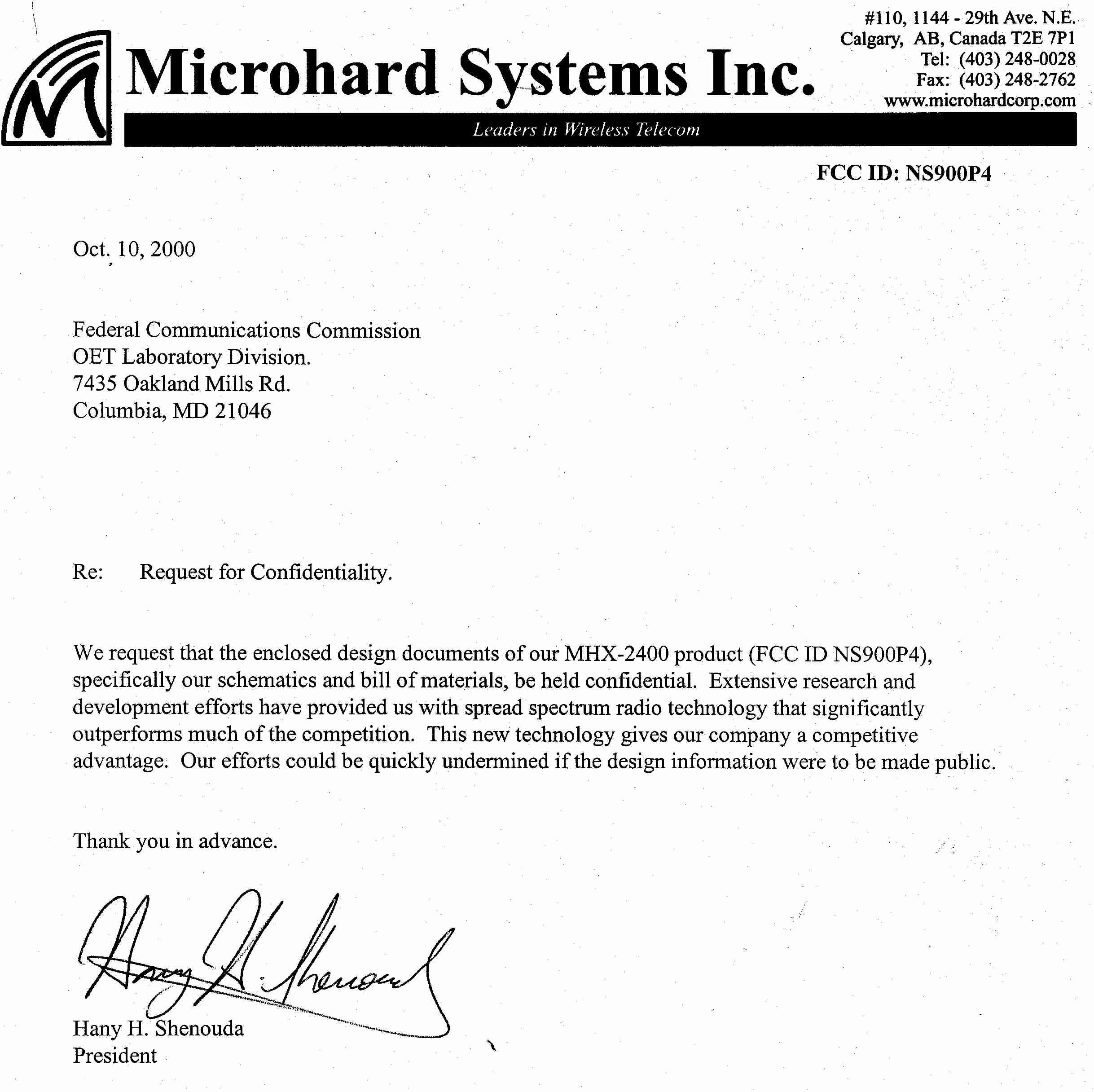 Confidential Request letter